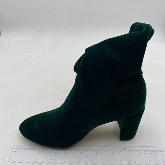 YDN Lake Green Pointed Toe Chunky High Heel Mid Calf Boots Pull On Dress Shoes - Picture 2 of 8